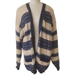 Vintage TT&Co blue and cream oversized chunky cardigan